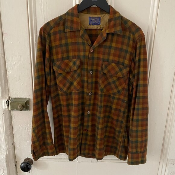 Vintage 60s/70s Pendleton Wool Flannel Shirt Men’s Small Brown/Rust USA Ma - Picture 1 of 3